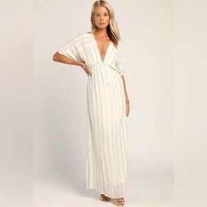 Lulus goddess vibes boy gold striped Coleman sleeve maxi dress